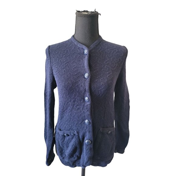 Liola Blue Tight Knit Long Sleeve Button Down Cardigan Size 44 (10) Vintage - Picture 1 of 10